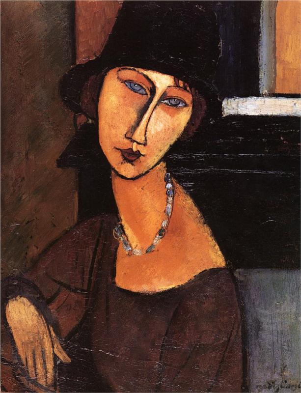 Jeanne Hebuterne with Hat and Necklace - Amedeo Modigliani Paintings